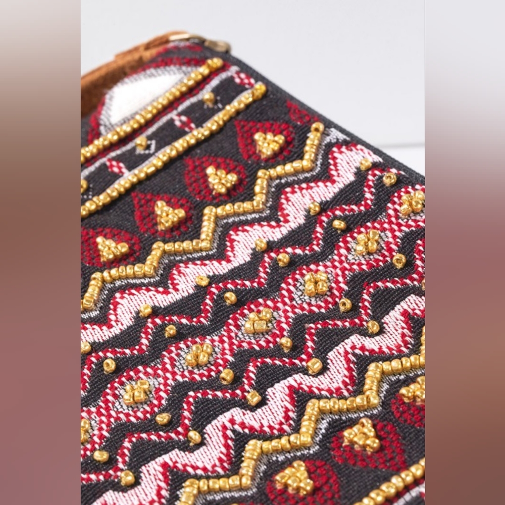 Handmade Hand Beaded Wristlet Clutch - Ethnic Inspired Design - Dyed Fine Cotton - Picture 6 of 6